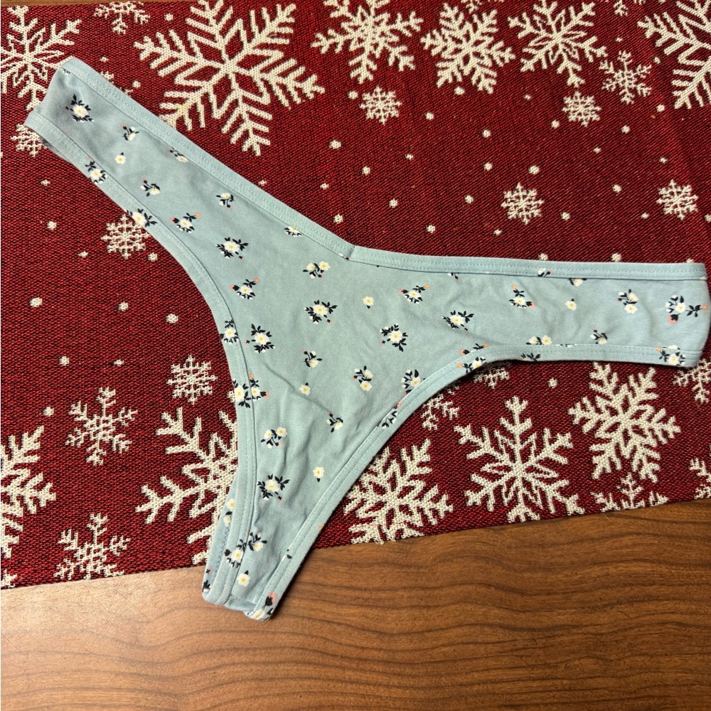 No Boundaries Light Blue Flower Pattern Thong
